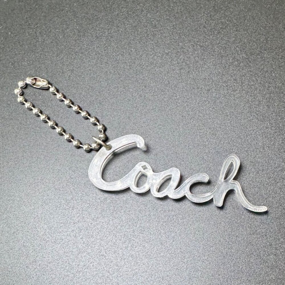 COACH Clear Acrylic Hang Tag Bag Charm 3” Silver Chain Logo